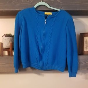 St. John Yellow tag blue zip up sweater wool